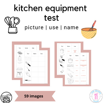 Preview of Kitchen Equipment Matching Picture Name And Uses Test & Answer Key For FCS