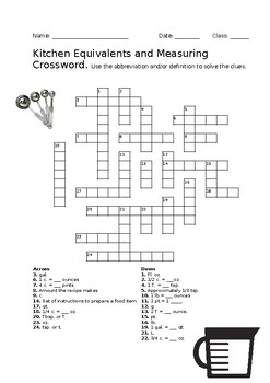 Preview of Kitchen Equivalents and Measuring Crossword with Answer Key