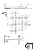 Kitchen Equivalents and Measuring Crossword with Answer Key