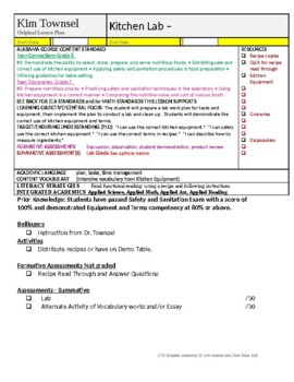 Preview of Kitchen Lab Lesson Plan Template