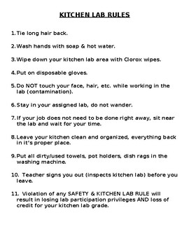 Preview of Kitchen Lab Rules