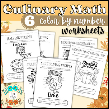 Preview of Kitchen Math Bundle | Culinary Math Practice Worksheets | Thanksgiving Fun | FCS