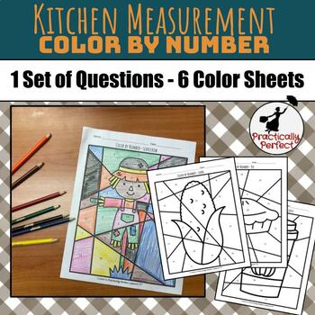 Preview of Kitchen Measurement and Fall Color by Number Questions with 6 color sheets