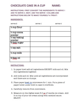 Preview of Kitchen Measuring Lab: Chocolate Cake in a Cup