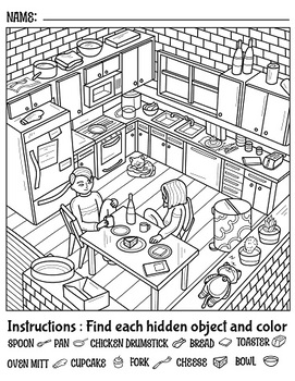 Preview of Kitchen Picture Search Coloring Page