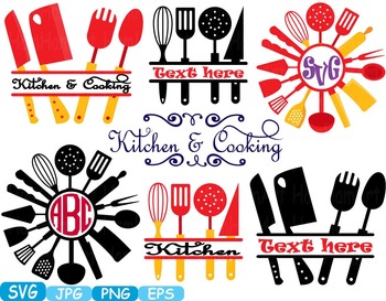 Preview of Kitchen SVG file Cricut & Cameo Utensils Cooking food stickers clip art -289S