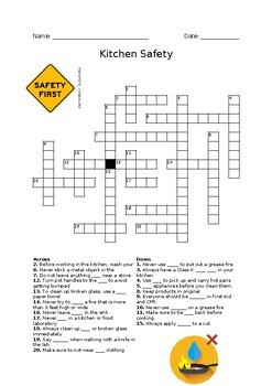 Preview of Kitchen Safety Crossword Puzzle with Answer Key