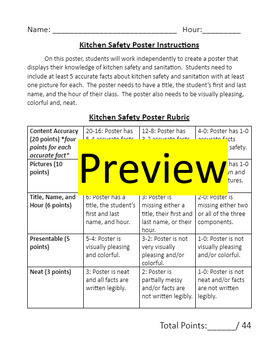 Preview of Kitchen Safety Poster Rubric & Instructions