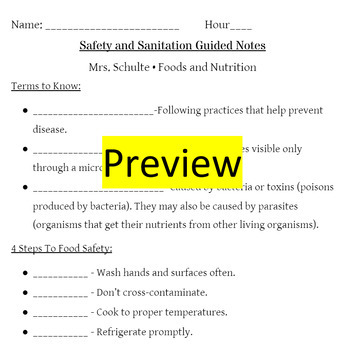 Preview of Kitchen Safety and Sanitation Powerpoint and Notes
