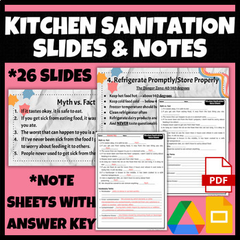 Preview of Kitchen Sanitation Slides and Note Sheets | FCS, FACS, Cooking