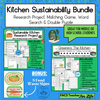 Preview of Kitchen Sustainability Bundle: Earth Day, FACS, NO PREP, MS/HS, Food Waste