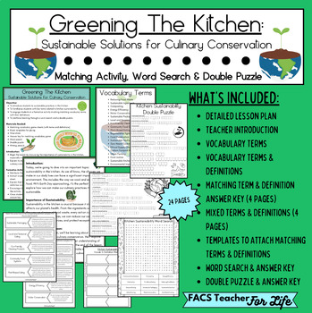 Preview of Kitchen Sustainability Matching Activity: Earth Day, FACS, Science, NO PREP