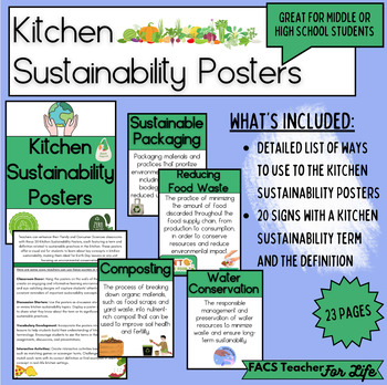 Preview of Kitchen Sustainability Posters: FACS, Earth Day, Cooking, Middle or High School