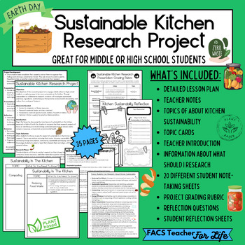 Preview of Kitchen Sustainability Project: Earth Day, FACS, Cooking, MS/HS, NO PREP