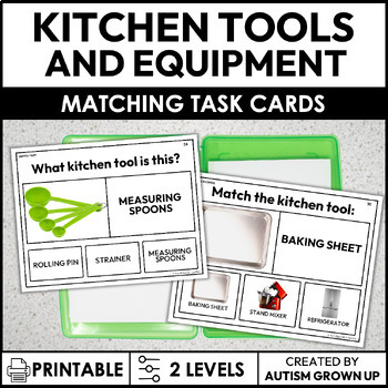 Preview of Kitchen Tools and Equipment | Matching Task Cards | Special Education