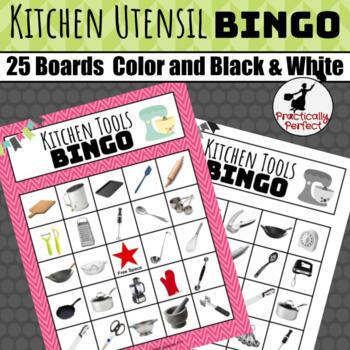 Preview of Kitchen Utensil BINGO Game Color and Black & White 25 unique cards