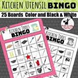 Kitchen Utensil BINGO Game Color and Black & White 25 uniq