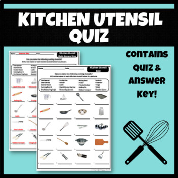 Preview of Kitchen Utensil Worksheet Quiz | FCS, FACS, Cooking