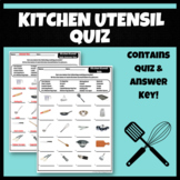 Kitchen Utensil Worksheet Quiz | FCS, FACS, Cooking