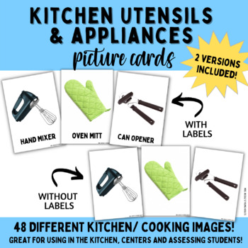 Preview of Kitchen Utensils & Appliances PICTURE CARDS! With & without labels