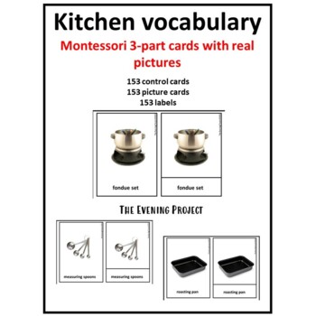 Preview of Kitchen vocabulary -Montessori 3-part cards with real photos for Autism, Spec.Ed