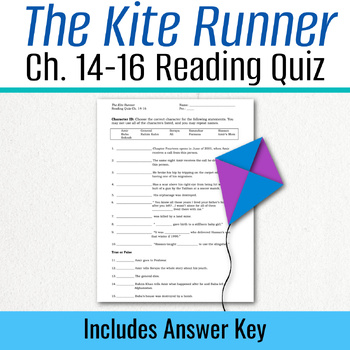 Kite Runner Reading Quiz - Chapters 14-16 by Ms Robin | TPT