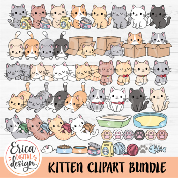 Gray Cats Clipart Bundle Funny Cute Cat Clip Arts Kawaii Kitten