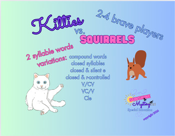 Preview of Kitties vs. Squirrels phonics game: 2 syllable words (open,closed,r,cle,vce)