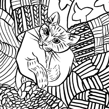 Preview of Kitty Love Coloring Book Page For Teens and Adults