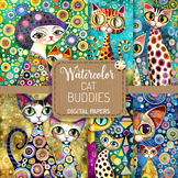 Klimt Cat Buddies - Transparent Watercolor Digital Paper P
