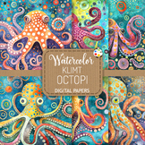 Klimt Octopi - Transparent Watercolor Digital Paper Paintings