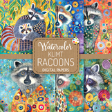 Klimt Racoons - Transparent Watercolor Digital Paintings