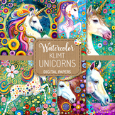 Klimt Unicorns - Transparent Watercolor Digital Portrait P
