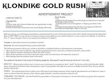 Preview of Klondike Gold Rush Advertisement Persuasion Project