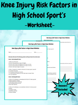 Preview of Knee Injury Risk Factors in High School Sports Worksheet