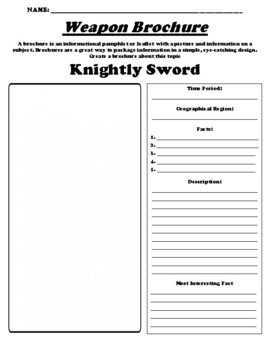 Preview of Knightly Sword "Informational Brochure" Worksheet & WebQuest