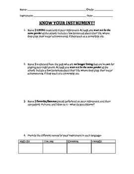 Preview of Know Your Instrument - music research project for students