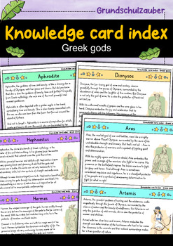 Preview of Knowledge card index - 12 Greek gods (Greek mythology) - English