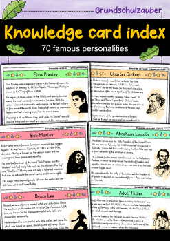 Preview of Knowledge card index - 70 Famous personalities (English)