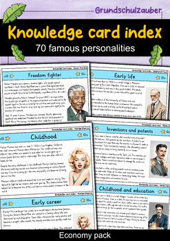 Preview of Knowledge card index - 70 famous personalities - material package (English)