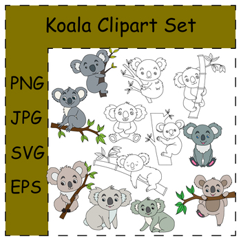 Preview of Koala Animals Clipart Collection. Hand-drawn Cartoon Koala | Commercial Use