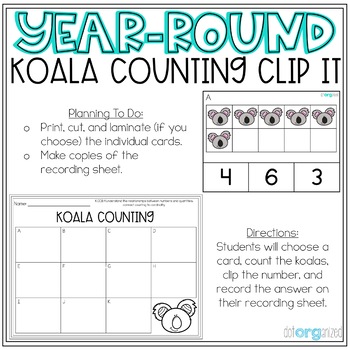 Koala Number Order Clip Cards