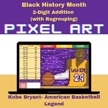 Preview of Kobe Bryant Basketball 2-Digit Addition Mystery Pixel Art