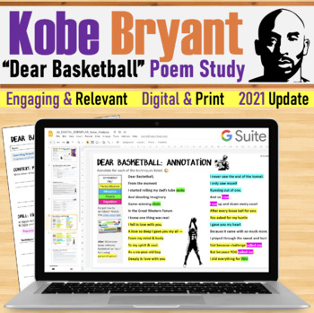 Preview of Kobe Bryant ‘Dear Basketball’ Poem Analysis (Digital & Print)
