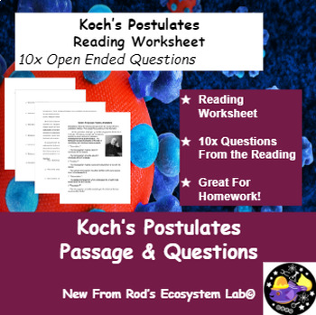 Preview of Koch's Postulates Reading Worksheet **Editable**