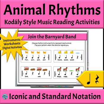 Preview of Kodály Style Elementary Music Activities Rhythm Reading Lesson - Animal Rhythms