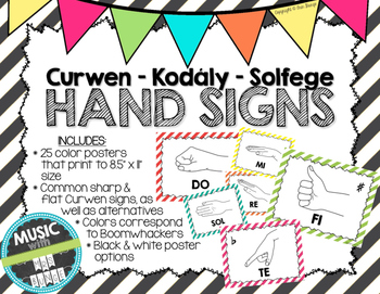 Preview of Kodaly / Curwen / Solfege Hand Sign Posters (Stripes, Boomwhacker Colors)