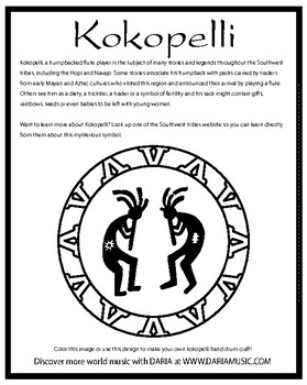 Kokopelli Mini-Poster And Coloring Page by World Music With DARIA