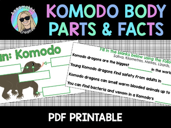 Preview of Komodo Dragon Indonesian Animal Body Parts & Facts Fill in The Blank