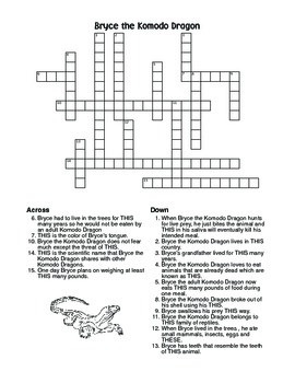 ANiTAiLS:Komodo Dragon Story Crossword Coloring Page and More TPT